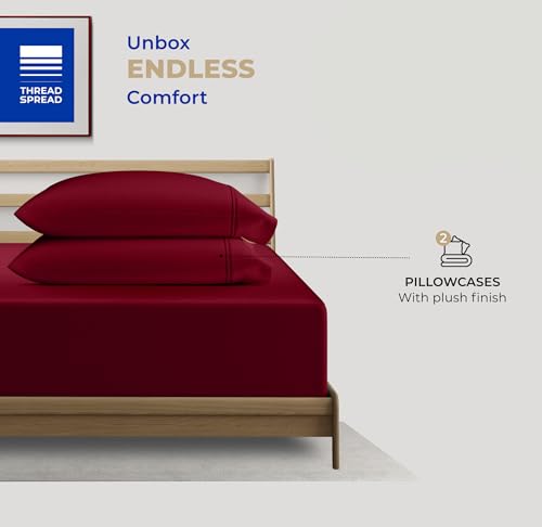 THREAD SPREAD 100% Cotton King Size Pillow Cases Set of 2 - Luxury 400 Thread Count Pillow Cases King Size (Burgundy), Soft Cooling Breathable & Durable Sateen Hotel Cotton Pillowcases - color: Burgundy, size: King - Pack of 2