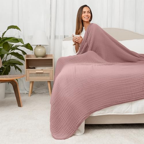 Comfy Cubs Muslin Blanket for Adults Queen 90" x 90" - 6 Layer Soft, Breathable & Lightweight Muslin Adult Blanket - Machine Washable & Designed in The US Bedding for All Seasons - Mauve - color: Mauve, size: Queen - 90" X 90"