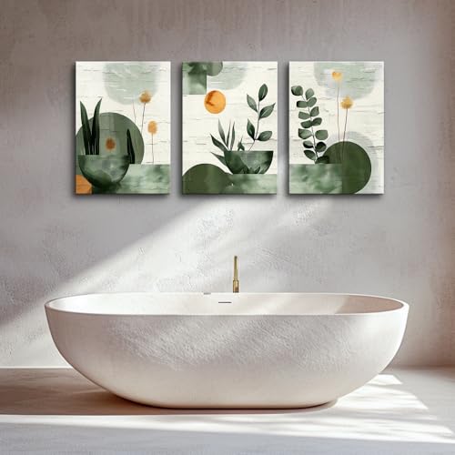 TTHYUEWS Boho Wall Art For Bedroom Canvas Wall Decor For Living Room Office Abstract Decorations Plant Wall Paintings Geometry Pictures Artwork Modern Bathroom Home Decor Ready To Hang 3 Piece - color: Boho Abstract Pictures, size: 12x16inches*3pcs