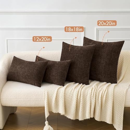 MIULEE Pack of 2 Dark Brown Throw Pillow Covers 16x16 Inch Soft Chenille Pillow Covers for Sofa Living Room Couch Solid Dyed Cases - color: Dark Brown, size: 16" x 16" (Pack of 2)
