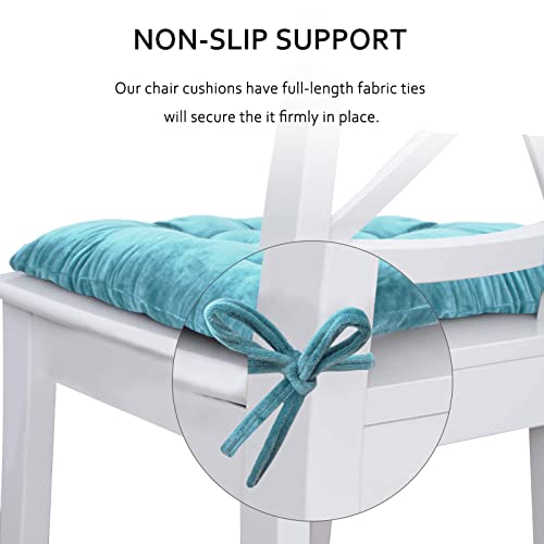 ELFJOY 4 Pack Chair Cushions for Dining Chairs Chair Pads Cushion for Kitchen Office Tufted Square Seat Cushion with Ties (16" Blue Velvet) - color: Blue Velvet