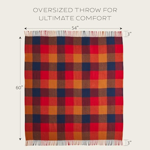Pendleton Eco-Wise Washable Throw with Fringe 54" x 60" - 100% Wool, All Season, Washable, Soft and Durable Blanket for Home and Outdoor Adventures - Copper/Red - color: Copper/Red