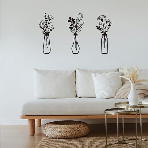 Metal Flowers Wall Arts 3 Pieces Black Metal Wall Decor Minimalist Art Wall Decor for Indoor Bedroom Living Room Bathroom Kitchen. (black1) - color: Black1
