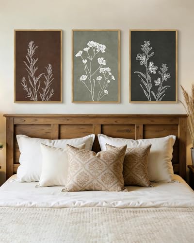 Drsoum Flower Wall Art Vintage Floral Minimalist Wall Hanging Decor Farmhouse Colorful Botanical Prints Artwork for Bedroom Living Room Hallway 16x24in Natural Framed - color: Vintage Flower, size: 16x24in, Natural Framed