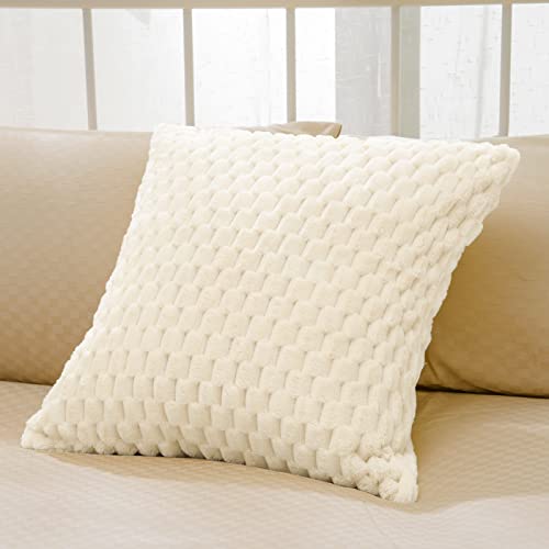 Vessia Flannel Fleece Throw Blanket(50x71inch) with Pillow Cover(18x18Inch), 3D Jacquard Cream Fuzzy Blanket for Couch,Sofa,Bed,Chair, 300GSM Super Soft Cozy Lightweight Throw for All-Season - color: Cream-3d, size: 50x71 inch + Pillow Cover