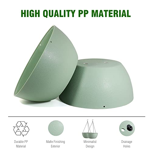 WOUSIWER 13 inch 2 Pack Large Hanging Planters for Indoor Outdoor Plants with Drainage Holes and Chain, Round Hanging Flower Pots for Garden Home Porch Decor, Green - color: Green