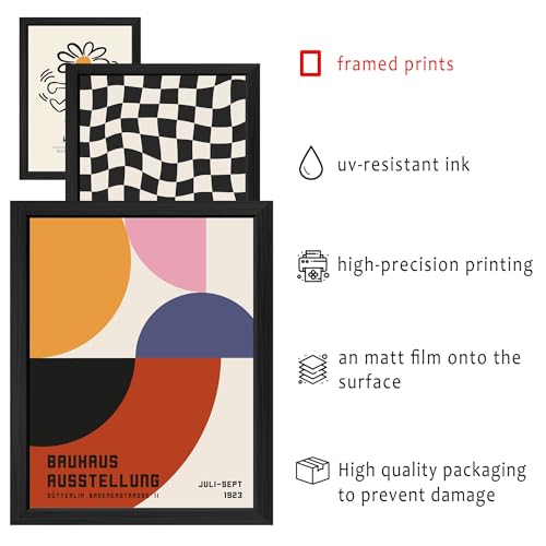 ANERZA 16 PCS Framed Eclectic Wall Art Decor, Modern Maximalist Wall Prints for Bedroom, Vintage Gallery Wall Frame Set, Bauhaus Funky Posters for Home Decor, Retro Abstract Dorm Collage Kit - color: Orange, size: 12"x15" Framed