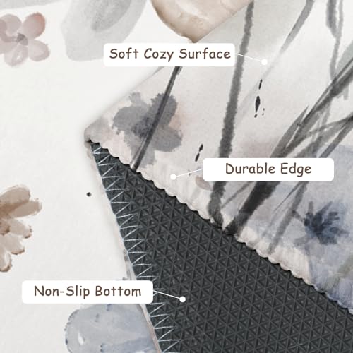 Watercolor Floral Area Rug 2x3 Spring Summer Grey Flowers Indoor Outdoor Non-Slip Low Pile Front Door Mat Small Entry Throw Carpet for Living Room Bedroom Holiday Decor - color: Grey Flowers