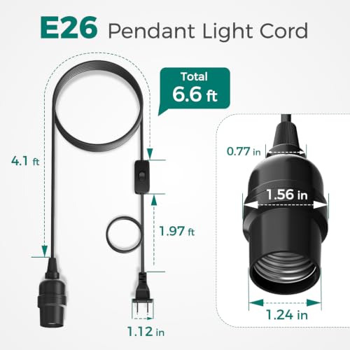 DiCUNO E26 Hanging Lantern Extension Cord Cable, Light Socket On Off Inline Cord Switch Control Lamp, 6.6 Feet (2M), Black, 1-Pack - style: 6.6ft - Black