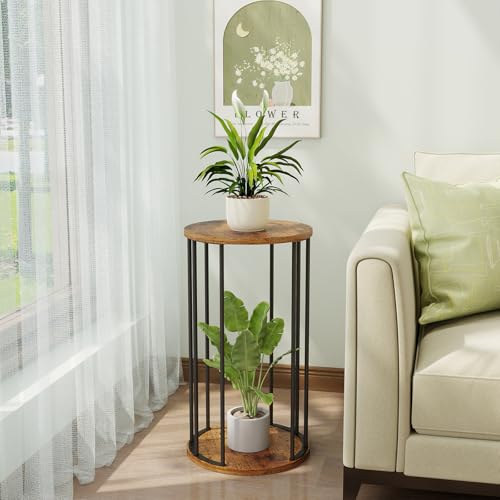 Plant Stand Indoor,small plant stool,Flower Pot Corner stand holder,Mid Century Heavy Duty Metal Tall Home Decor,Modern Round End Table,Small Rustic Display Stand for Living Room,Bedroom(Brown,21In) - color: 55cm brown