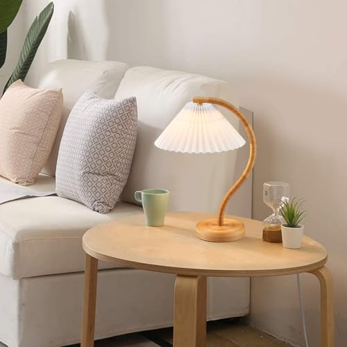 Boho Hand Woven Rattan Table Lamp with White Fabic Shades Plug in and Play Gooseneck Table Light for Bedside Living Room Bedroom Office