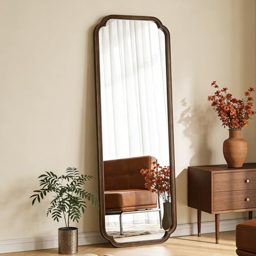 HOMECOOKIN Full Length Mirror Wall Mounted, Rustic Wooden Frame Floor Mirror, Rounded Corner Large Full Body Mirror for Bedroom,Dressing Room， Leaning or Hanging Against Wall (Walnut, 71" L x 24" W) - color: Walnut, size: 71"L x 24"W