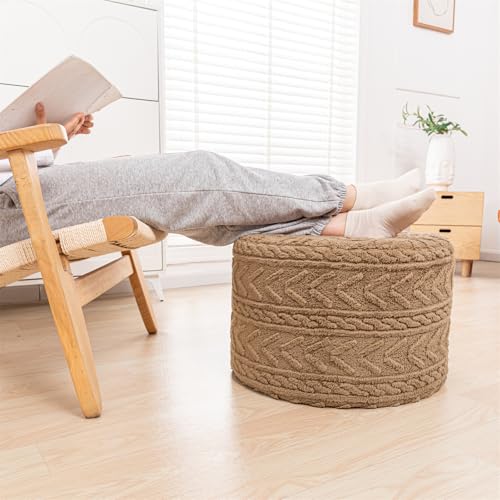 Boucle Pouf Ottoman and Foot Rest 20 x 20 x 14 Inches Floor Pouf Boho Foot Stool Home Decor for Couch Sofa Bean Bag Chairs Light Coffee - color: Light Brown