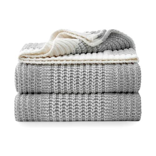 Amélie Home Premium Chenille Throw Blanket, Soft Cozy Luxury Two-Tone Knit Blanket for Couch, Sofa, Chair, Home Decor, Grey & Ivory 50"x60" - color: Two-tone Grey, size: 50" X 60"