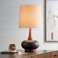 360 Lighting Andi Mid Century Modern Table Lamp 24.5" High Hammered Bronze Ceramic Wood Off White Tall Drum Shade for Living Room Bedroom House Bedside Nightstand Home Office (Color May Vary) - color: Wood and Dark Hammered Ceramic