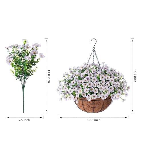 HyeFlora Artificial Fake Hanging White Plants Flowers Basket for Outdoor Fall Winter, Faux Silk Daisy in Planter Realistic UV Resistant for Christmas Outside Porch Home Patio Balcony Yard Decoration - color: Creamy White
