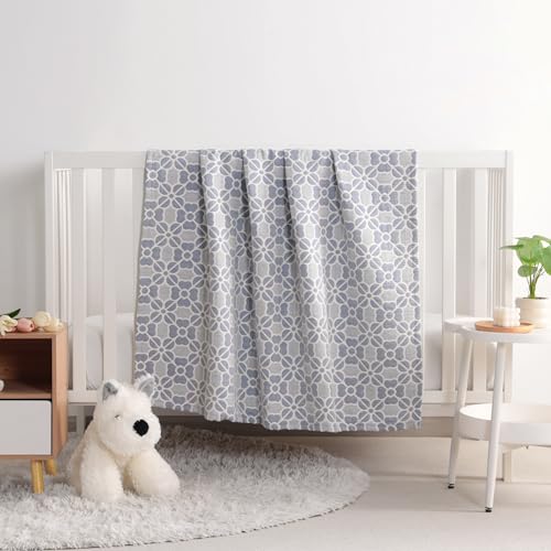 NTBAY 3 Layer Toddler Blanket, Muslin Cotton Jacquard Bed Blankets, Lightweight Thermal Baby Blanket, Super Soft and Warm Crib Blanket for All Seasons, Decoration Gift, 30"x40", Blue Clover - color: Blue Clover, size: 30x40 Inch (Pack of 1)