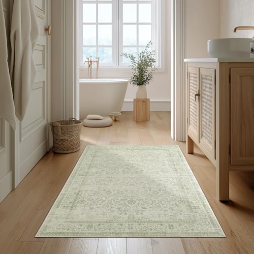 Boho Font Door Mat for Indoor Entrance Washable Non Slip Vintage Floral Aesthetic 3x5 Area Rugs for Entryway Entry,Sage Green - color: Sage Green, size: 3' x 5' (Rectangular)