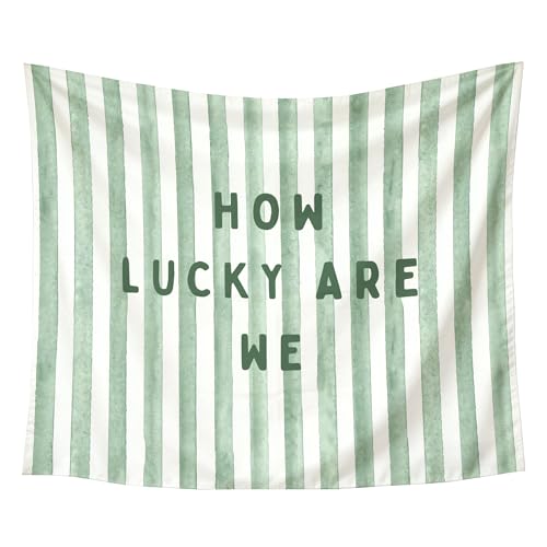 gsgfdshf How Lucky Are We Wall Tapestry, Sage Green Nursery Decor, Green Striped Positive Motivational Tapestry Wall Hanging for Bedroom Home Kids Room Classroom Decor, 50x60 Inch - color: Landscape Text-Tapestry-A