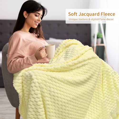 6Pcs Flannel Throw Blanket Bulk, 240 GSM Fleece Cozy Warm Soft Home Decor Lightweight Bed Sofa Blanket for Adults, Suitable for All Seasons - color: Yellow