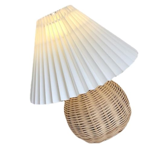 Pleated Table Lamp, Rattan Small Bedside Mini Table Lamp for Bedroom Pleated Table Lamp Handmade Boho Rattan Bedside Lamp Desk Light for Room Desk Entrance 9.4x11.0x5.5in