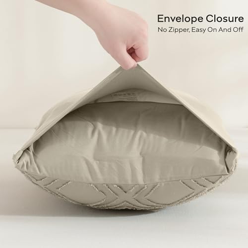JELLYMONI Pillowcases Standard Size Khaki 2 Pack Boho Plaid Bed Pillow Covers 20x26in Polyester Envelope Pillow Shams Tufted Bohemian Textured (Pillows are not Included) - color: 09 - Khaki - Grid, size: 26" x 20" (Pack of 2)