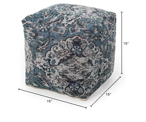 Foamma Pouf Ottoman Blue, 16"x16"x16" - Square Ottoman Foot Rest for Living Room and Bedroom, Pouf Footstool, Foot Rest for Couch, Boho Furniture for Home - color: Blue