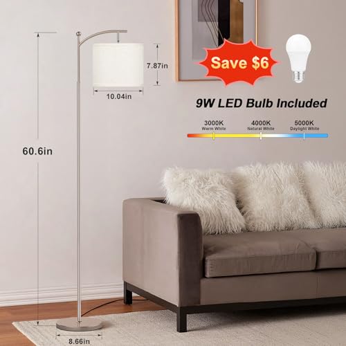 Ambimall 60" Floor Lamp for Living Room with 3 Color Temperatures, Adjustable Beige Shade with Light Gold Pole, Tall Lamp for Bedroom Office Classroom Dorm Room, 9W Bulb Included - color: Beige & Light Gold