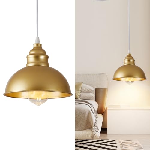 Plug in Pendant Light, 15FT Hanging Lights, On/Off Switch, Industrial Pendant Light with Plug in Cord, Metal Hanging Lamps for Living Room, Kitchen, Dining Room Gold - color: Gold
