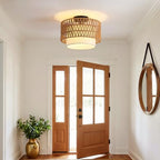 Somniferous Rattan Ceiling Light Fixture, Boho Flush Mount Ceiling Light with Double Drum Shade, Farmhouse Woven Light Fixture for Bedroom, Living Room, Kitchen, Hallway, Entryway, 12.6”, E26 Base