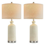 Living Room Lamps Set of 2, 27" Touch Lamps for Nightstand with USB A+C Ports, Modern Farmhouse Table Lamps for Bedroom, Beige - color: Beige
