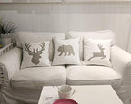 Animal Cotton Throw Pillow Covers Moose Pattren Embroidered 18x18 Inches for Couch Cushions Covers (White) - color: Moose-white