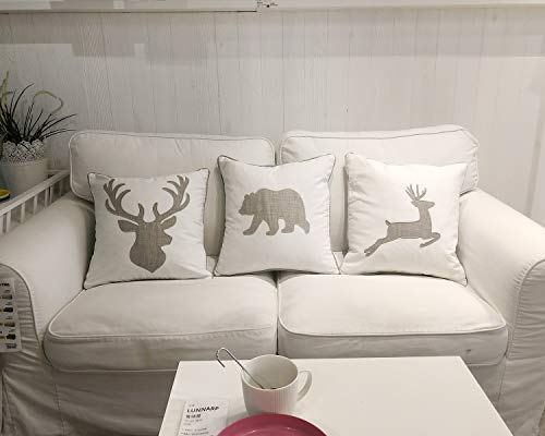Animal Cotton Throw Pillow Covers Moose Pattren Embroidered 18x18 Inches for Couch Cushions Covers (White) - color: Moose-white