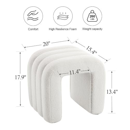 ONEVOG 2-Piece White Boucle Pouf Ottoman Set, 18 Inch Modern Upholstered Small Footrest with Sturdy Wood Frame, Cute Vanity Makeup Seat Footstool for Couch, Living Room, Bedroom, or Dorm Decor - color: White