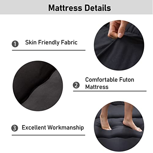 MAXYOYO Cot Japanese Floor Futon Mattress, Single Size Tatami Mat Sleeping Pad Foldable Roll Up Boys Girls Narrow Mattress - color: Black, size: Cot