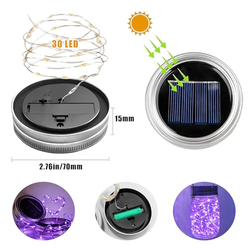 Mason Jar Solar Lights 30 LED Outdoor Solar Firefly Lights,Solar Fairy Lids Lights（No Jars）,Waterproof Lantern Mason String Solar Lights with Hangers for Regular Mouth Jars (12pack-Purple) - color: 12pack-Purple