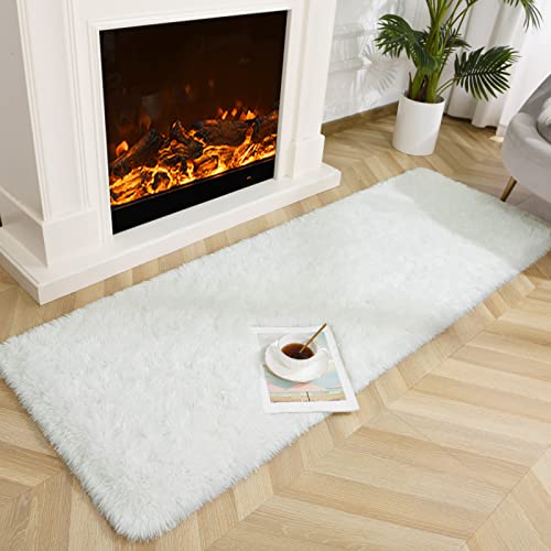 Jelymark Super Soft Shaggy Rug for Bedroom, 2x6 Feet Fluffy Carpet for Living Room, Fuzzy Indoor Plush Area Rug for Home Decor, Furry Floor Rugs for Dorm, Kids Nursery Rug for Girls, Cream White - color: Cream White, size: 2' x 6' (Rectangular)