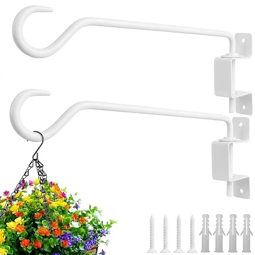 Aidoclip 2PCS Wall Mounted Plant Hanger, Indoor/Outdoor Decorative Hook for Hanging Plants, Windchime, Baskets – Rustic Iron Plant Holder, Ideal Wall Décor, Ceiling Hooks for Indoor Garden- (12in) - color: White-B, size: 12 Inch