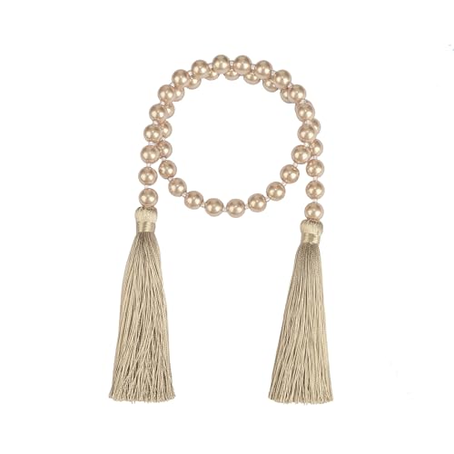 34 Inch Pearl Glass Bead Garland with Tassels - Elegant Boho Table Decor, Fringe Wall Hanging for Wedding, Party, Farmhouse Rustic Prayer Bead Home Decoration(2 Pack,Champagne Gold) - color: Champagne Gold, size: 2 Pack