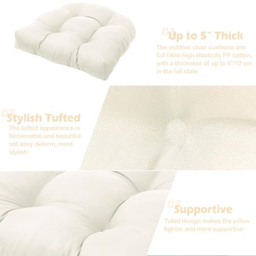 MTMR Water-Repellent Outdoor Chair Cushions Set of 2, 19”X19” Patio Chair Cushions with High Elasticity PP Cotton, Thick Tufted Outdoor Patio Furniture Cushions, Seat Cushions for Outdoor Furniture - color: Beige