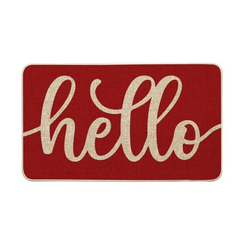 Artoid Mode Red Hello Valentine's Day Doormat, Anniversary Home Decor Low-Profile Switch Rug Door Mat Floor Mat for Indoor Outdoor 17x29 Inch - color: Red, size: 17" x 29"