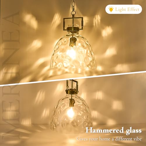 Glass Pendant Light, 13.8 Inch Single Hanging Ceiling Light with Adjustable Chain, E26 Base Oversized Clear Glass Kitchen Island Pendant Lighting in Brass Gold for Dining Room, Entryway - color: Large Gold