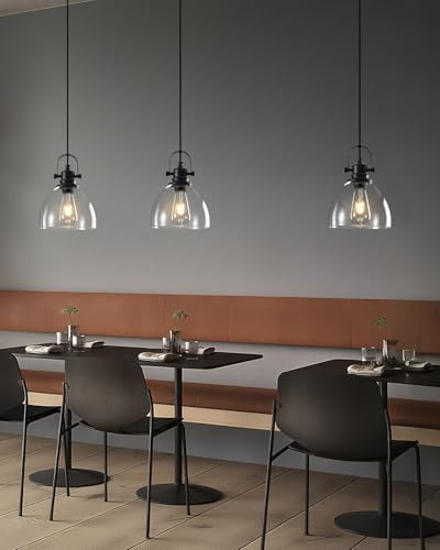 Black Pendant Lights Kitchen Island, 7.5'' Modern Glass Pendant Light 2 Pack, Farmhouse Pendant Lights with Clear Glass Shades, Hanging Island Pendant Lights for Kitchen, Bedroom, Bathroom - color: Clear Glass-Black+Cord, size: 2-Pack