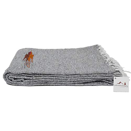 Open Road Goods Mexican Thunderbird Yoga Blanket, Handwoven Throw for Yoga, Meditation, and Home Décor – Versatile Blanket for Beach, Picnic, Camping, or Outdoor Use - color: Light Grey