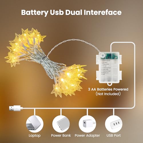 HEYFUNi Star String Lights with Remote, 16ft 50 LED Cute Fairy Lights USB & Battery Operated, 8 Modes & Timer, Waterproof Hanging Star Decor for Kids Bedroom, Nursery, Dorm Decor, Warm White - color: Warm White, size: 50 LED-Battery&USB