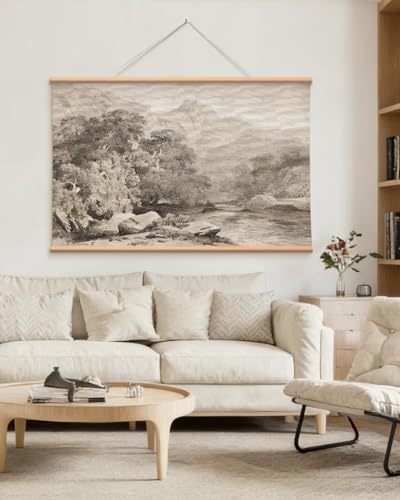 VIYYIEA Extra Large Canvas Wall Art, 36x54 Inch Neutral Vintage Landscape Wall Decor, Minimalist Mountain Scenery for Living Room, Bedroom, Above Sofa - color: Serene Mountain Landscape