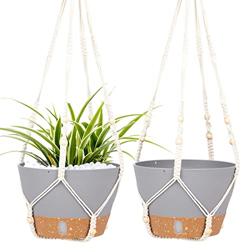QCQHDU Plant Hanger, 2 Pack Hanging Planters Set for Indoor and Outdoor Plants Plant Pots with Cotton Rope Hanging Planter Set Flower Pots for Home Decor - color: Light Grey, size: 7.2in