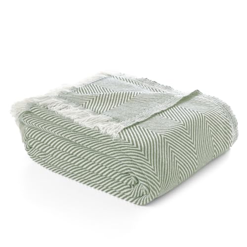 Bed Blanket, Lightweight, Cotton-Rich Blend, Recycled Cotton, Twin Size (57 x 79 Inch), Textured Woven Bedding, Breathable Layering Cover, Khaki Green - color: Khaki Green, size: Twin