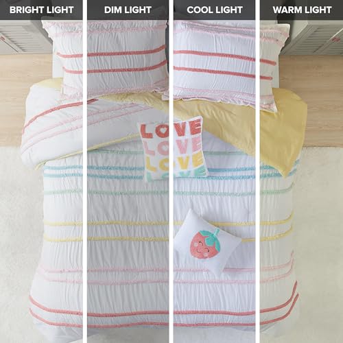 Intelligent Design Kids Full Cotton Comforter Set, Casual Fun Colors Chenille Stripes, All Seasons Fluffy Comforter Bed Set, Shams, Decor Pillows, Haisley, Full/Queen, Pink Multi 5 Piece - color: Pink Multi, size: F/Q Comforter