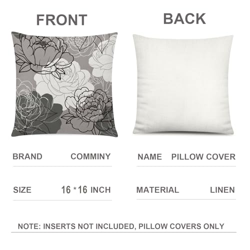 COMMINY Grey Pillow Cover 16x16 Set of 6 Daisy Dhalia Throw Pillow Covers Square Cushion Covers for Couch Sofa Living Room Home Decor - color: Grey White Daisy, size: 16" x 16" (Pack of 6)